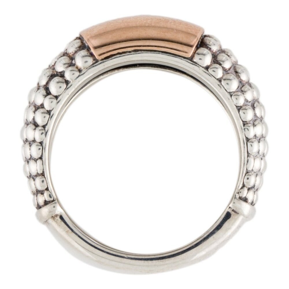 LAGOS TWO-TONE 18K ROSE GOLD & STERLING SILVER CAVIAR HIGH BAR RING - Picture 7 of 9